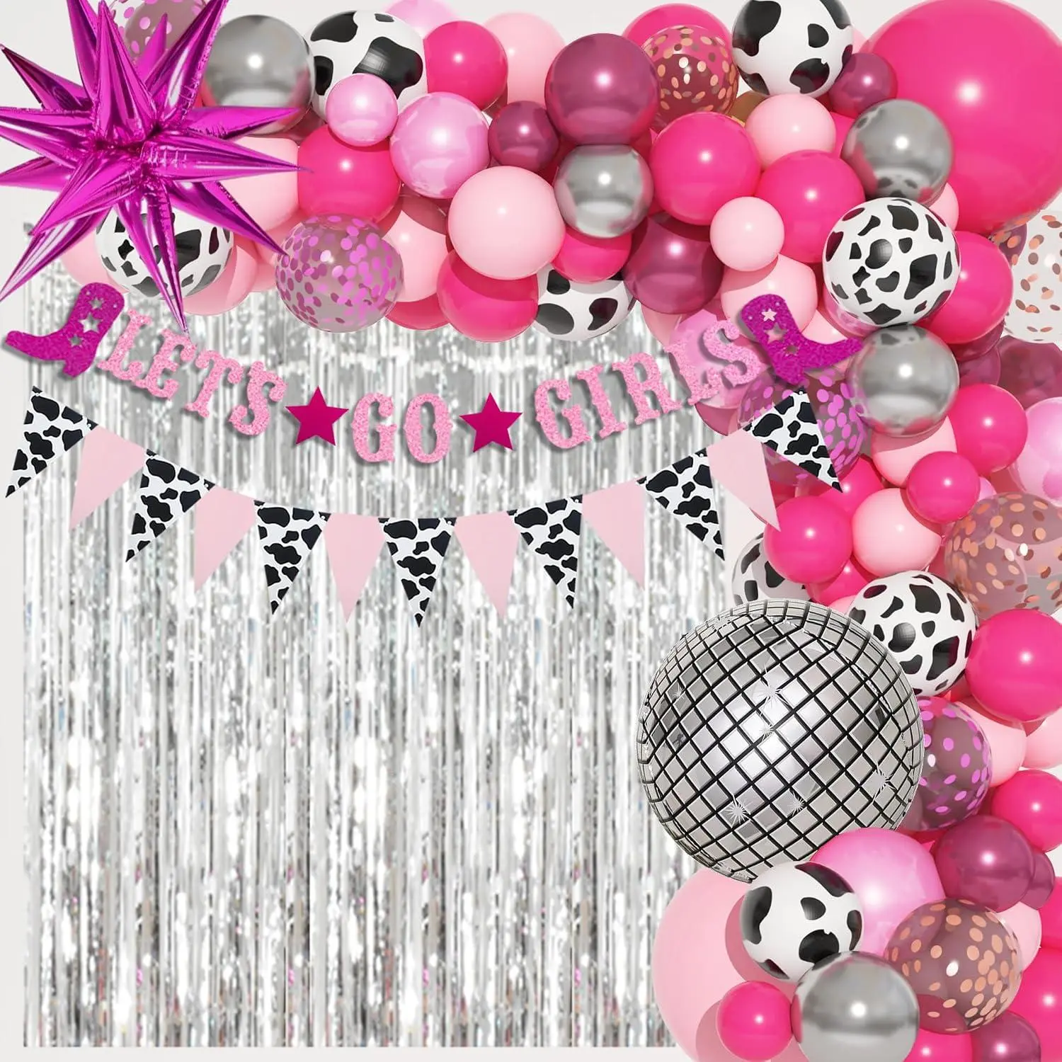 137Pcs Disco Cowgirl Party Decorations, Bachelorette Cowgirl Balloons Hot Pink Disco Ball Balloon Garland Arch Kit Let'S Go Girls Banner Western Bridal Shower 2000S 90S 80S Birthday Party Supplies