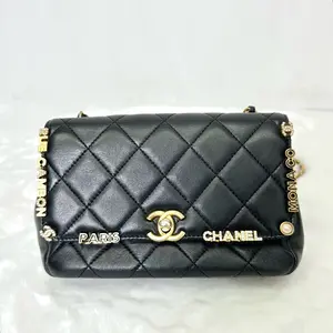 Pre-owned CHANEL 23C Paris Monaco Black Gold Chain Bag Chip Version Lambskin No Accessories Serial N21503841