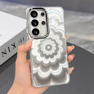Glitter Shiny 3D Blooming Flower Phone Case for SamSung Galaxy S26 Ultra/S26+/S25 S24FE ,Soft Silicone Slim Clear Shockproof Protective Cover Phone Case for Women Girls