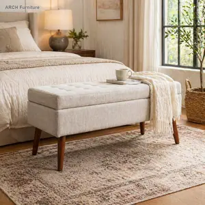 ARCH Storage Bench with Storage Bench for Bedroom End of Bed Bench Foot of Bed Bench Entryway Bench Storage Ottoman Bench 43.7" W x 18.1" D Off White Bench   WL, Linen Cover, Quick Setup, Safety Hinge