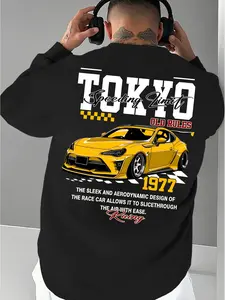 Trendy Retro Racing Car Graphic Hoodie for Unisex – Black & Yellow/White Race Car Print, Sporty Racing Design, Soft Fleece Fabric, Relaxed Fit, Perfect Gift for Racing Enthusiasts, Durable Long-Lasting Print, Stylish for Daily Outings/Weekend Hangouts