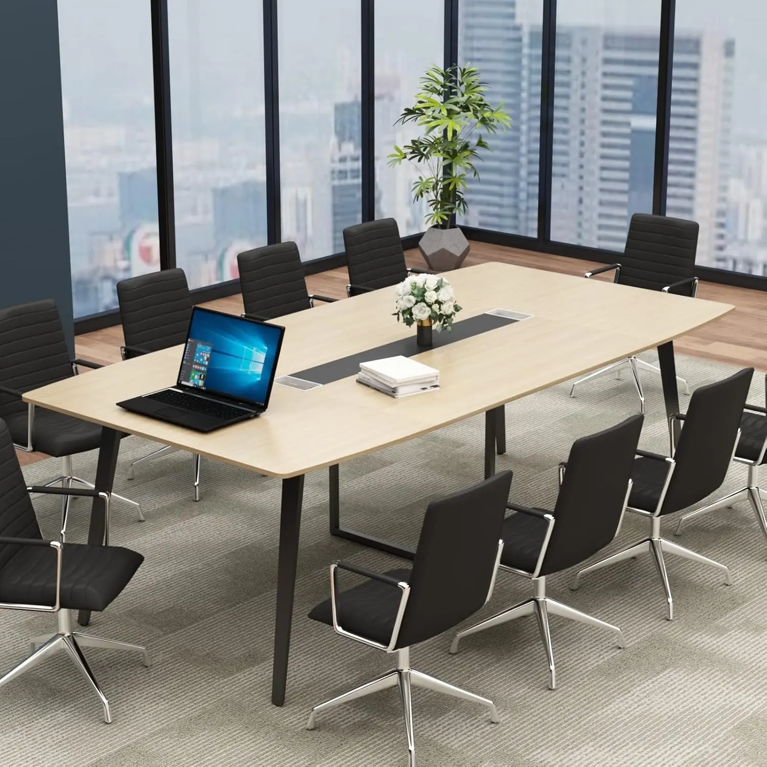 Loomie Modern 8FT Office Desk, 94.49" L x 47.24" W x 29.53" H Conference Table with Grommet, Assembly Required Large Boardroom Table for Office Meeting Rooms, Large Boardroom Desk