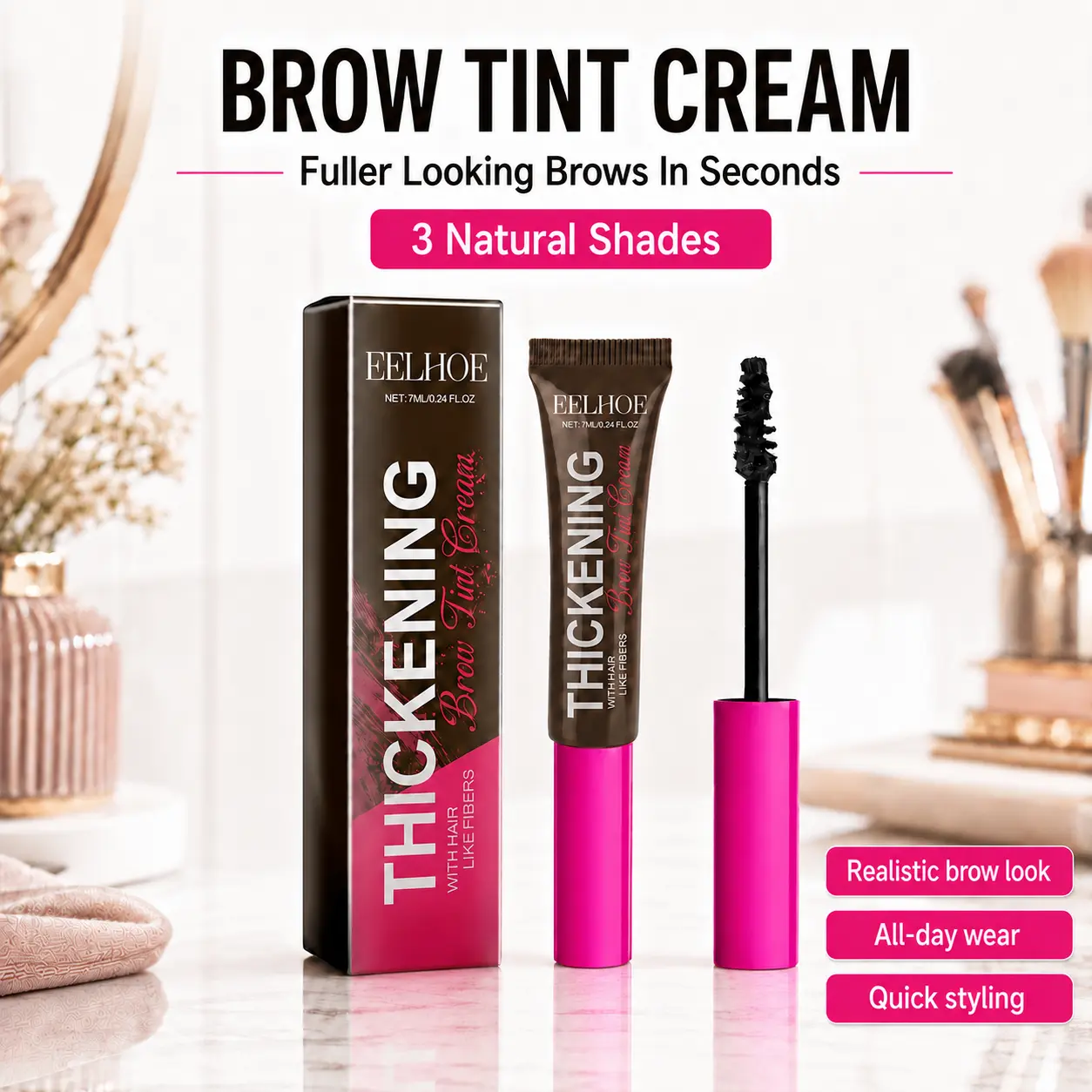 3D Fiber Brow Gel for Fluffy Brows and Instant 3D Volume - Waterproof, Smudge-Proof, Long-Lasting Sculpt & Hold Eyebrow Tint, Volumizing Brow Gel, Natural Look