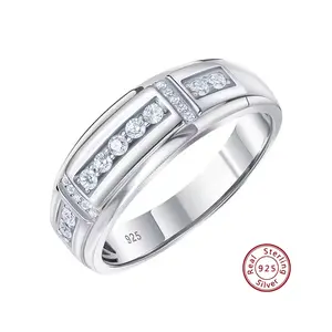Full Moissanite Men's Wedding Band 925 Sterling Silver Promise Rings for Him Round Cut Engagement Eternity Ring  YR7031 #Love Story