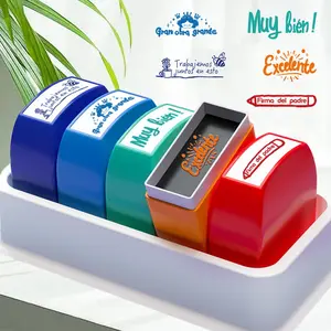 5/8 Spanish Teacher Stamp Set, teacher stamps for grading incentives, automatic ink refill incentive encouragement color set, encouragement signature stamps, teacher supplies suitable for homework.