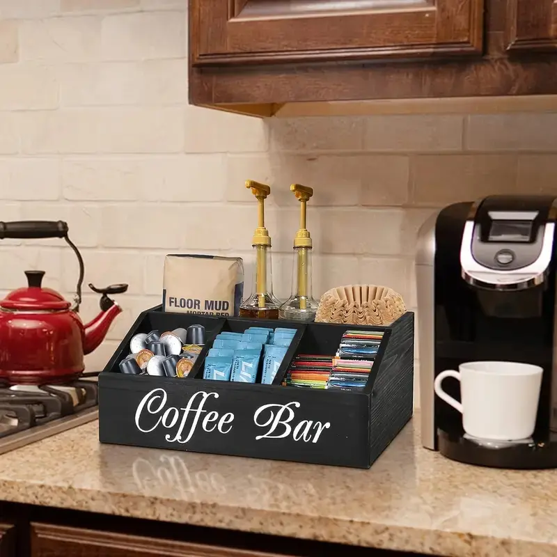 Large Coffee Bag Storage Box, Classic Farmhouse Coffee Bar Accessories Organizer, Wooden Counter Stand Basket, Ideal for Home Organization, Home Organizers