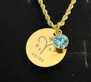 Zodiac Horoscope Birthstone 18K Gold PVD Necklace - Elegant 2mm Chain & Personalized Charm for Taurus Virgo Sagittarius Signs Gift Ready