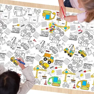 1 Pack Construction Coloring Table Cloth for Kids Giant Construction Theme Color-in Paper Poster Dump Truck Painting Activity Tablecloth for Construction Birthday Party Supplies Favors 54 x 108 In