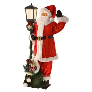 LED Santa with Sack and Lamp Post Figurine