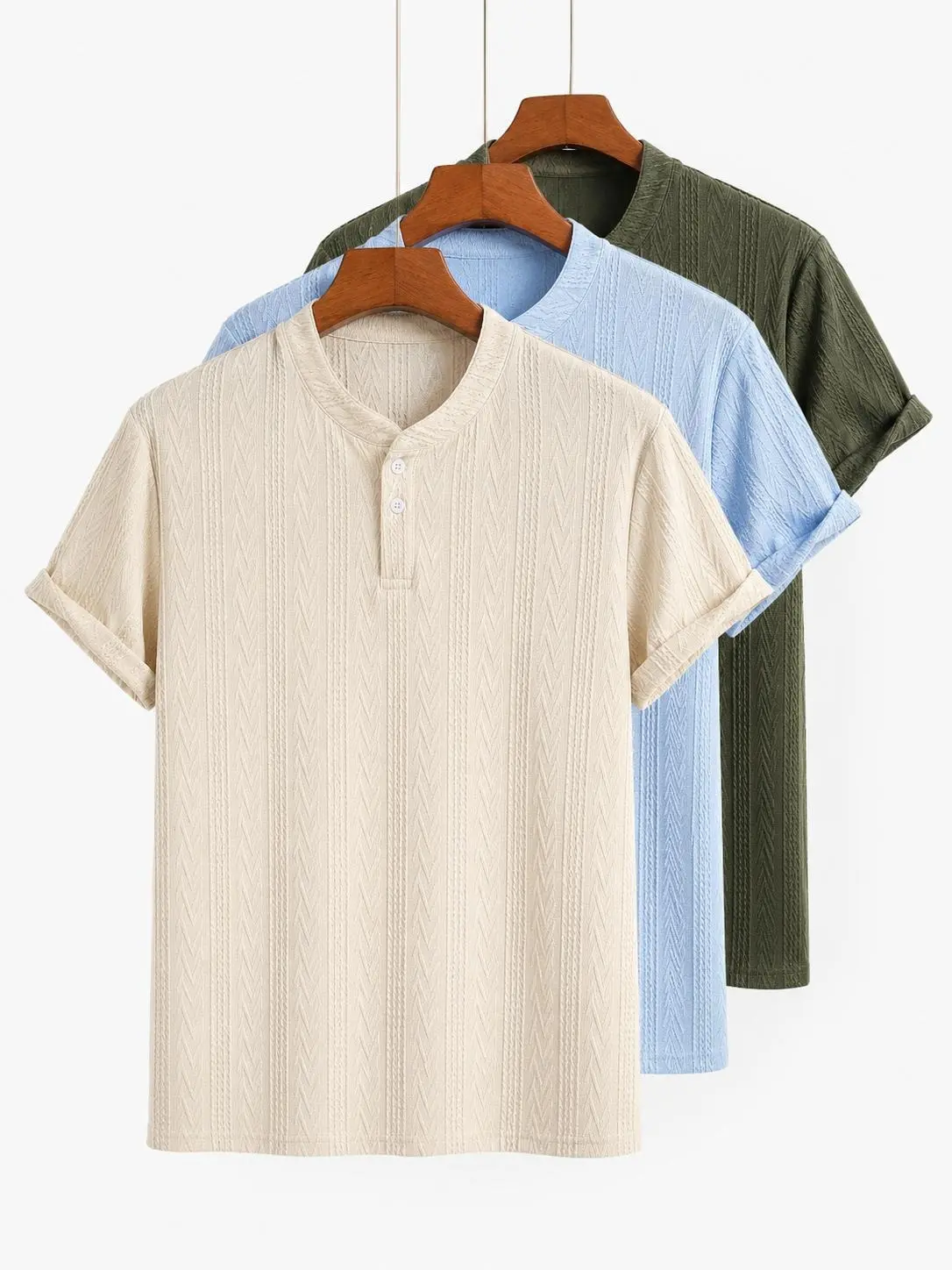 Zaitun Men's Textured Knit Henley Shirt, Short Sleeve Stretch Button Tee, Lightweight Breathable Casual Summer Top, Single / 2 Pack / 3 Pack