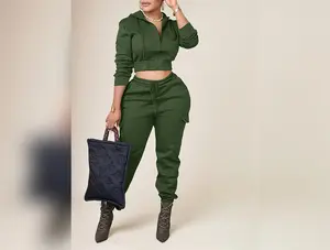 1set Clurpe Plus Size Women'S Casual Two-Piece Set, Polyester Fleece Jogger Pants with Hooded Top, Solid Color, Casual Sports Suit with Drawstring Waist and Kangaroo Pockets