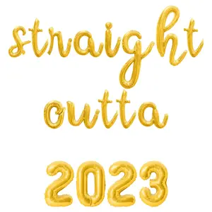 Cursive Script Letter Balloons - STRAIGHT OUTTA 2023 16" Inch Alphabet Letters Foil Mylar Balloon Birthday Party Banner
