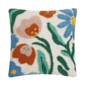 Peking Handicraft  16 x 16 in. Rainbow Florals Hook Pillow, Multi Color