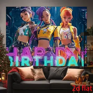 K-Pop Cyberpunk Sweet Cool Girl Group Birthday Background Cloth, Neon Spice Wall Hanging, Party Decor, Trendy Theme Event, Instagram Photo Backdrop