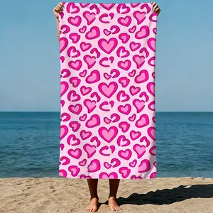 Pink Heart Microfiber Beach Towel, 31.5"x63" Oversized Quick Dry Sand Free Bath Towel for Pool Travel & Swim