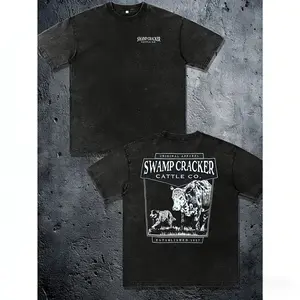 Fashionable and high-quality double-sided printed letter pattern Men's T-shirts, summer casual street style T-shirts, shoulder-sleeved round-neck short-sleeved tops, pure cotton washed aged batik T-shirts