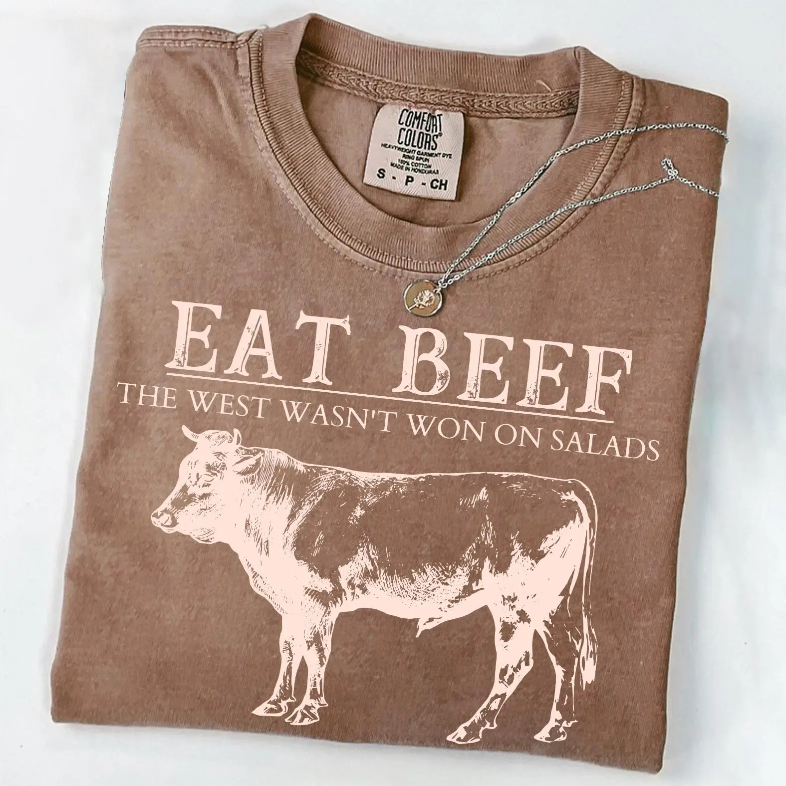 Comfort Colors Eat Beef Shirt, The West Wasn’t Won On Salads Quote Graphic Tee, Beef Lover Cowboy Rancher T-Shirt, Gift for Ranchers