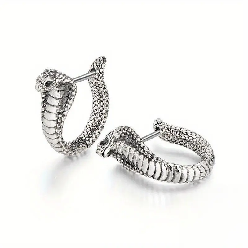 Fashionable, high-end and retro King Snake men's glasses earrings, street hip-hop style earrings, perfect accessories