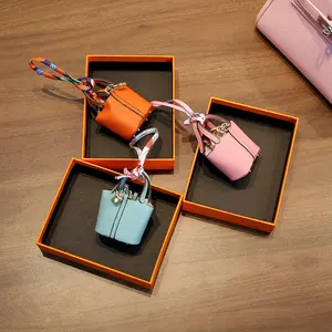 Mini Basket Bag Charm Genuine Leather Pouch Women 2026 New Miniature Handbag Accessory Purse Backpack Small Earphone Case Lipstick Storage Holder Multicolored Lightweight Micro Tote Bag Keychain Daily Use Gift Her Trendy Tiny Coin Purse Soft Leather Hook