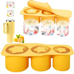 Ice Cube Tray for 20/30/40oz Tumblers with Lid, Silicone Star Ice Mold, Slow Melting Ice for Coffee Cocktails & Daily Drinks, Straw-Friendly Design