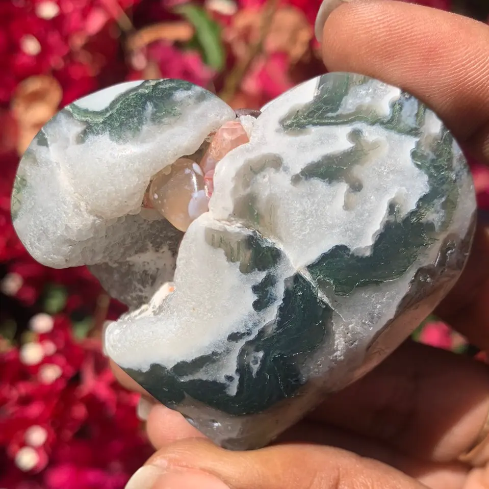 Natural Moss Agate Crystal Heart
