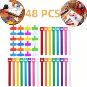 48Pcs Colorfulcable Markers and Labels,Reusable Fastening Cable Ties Sets,24Pcs Cord Labels Wire Labels and 24Pcs Fastening Cable Ties Cord Organizer for Home,Office Wire Storage and Organization