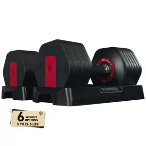 MIKOLO Adjustable Dumbbells Set 53LB Total 2 Weights 5-26.5LB 1-Second Adjustable Anti-Slip Handles Home Gym Equipment with 6 Weight OptionsMIKOLO