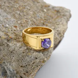 Trendy Men's Stainless Steel Ring –  Wide with Multi-Color Zircon Gemstones