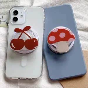 Cute Cartoon Mushroom Cherry For Magsafe Magnetic Phone Griptok Phone Holder Stand Universal Phone Ring Grip Tok For iPhone