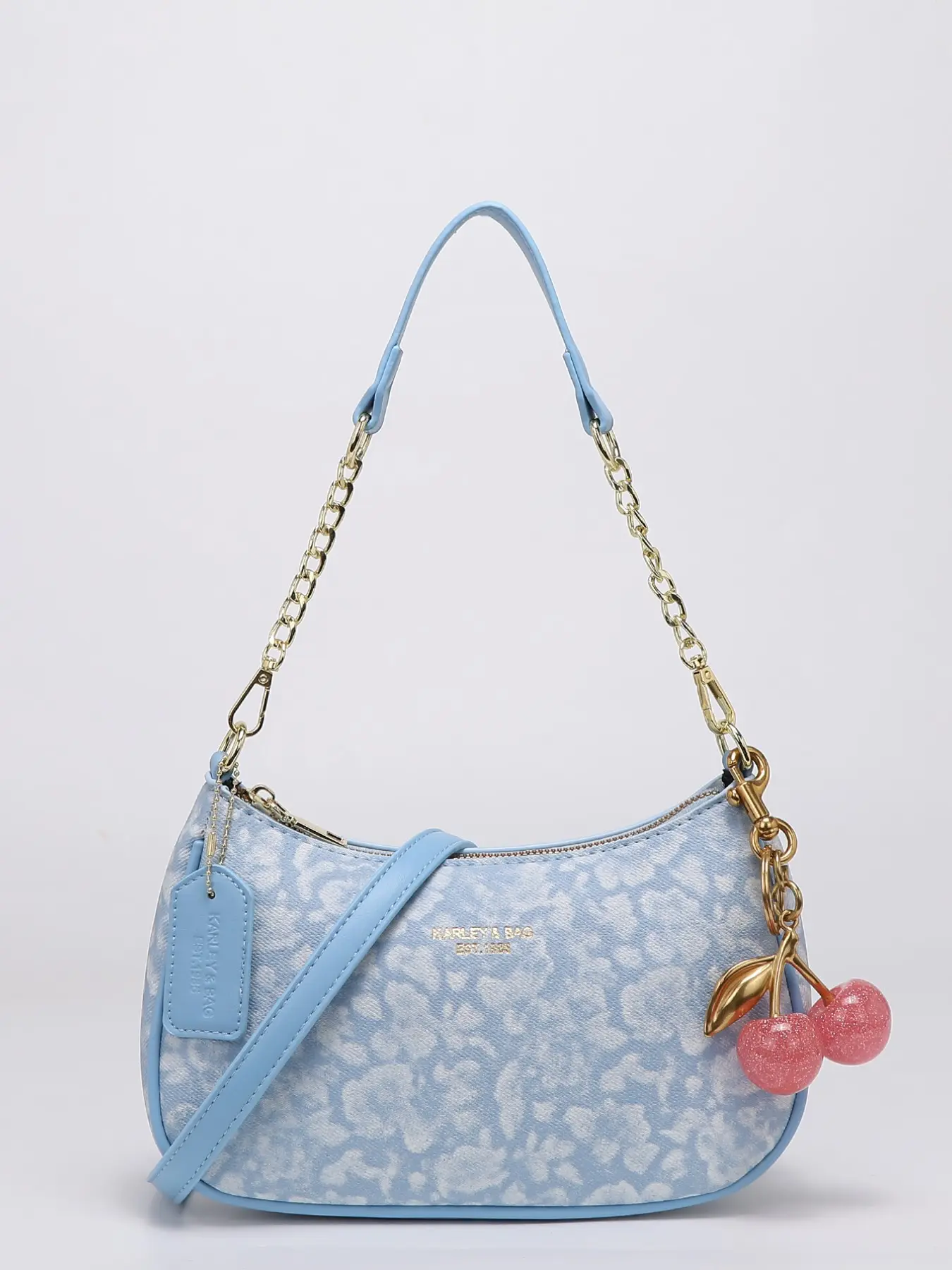 Coach Floral Leather Novelty Strap in Light Blue with Gray Glitter Accents Mara | Moonlit Blue Piazza | BRAHMIN main image 3