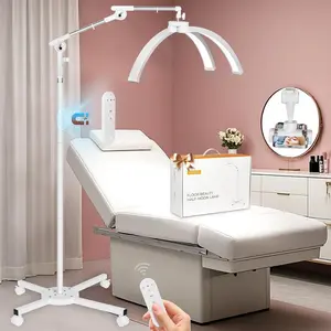 Half Moon Floor Lamp for Eyelash Tech, Tattoo, Nail, Adjustable Height & Angle, with Phone Holder, 360° Rotating