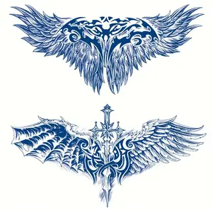 2 Pcs Herbal Cross & Wings Temporary Tattoo Stickers, Realistic Chest Fake Tattoos, Lasts 1-2 Weeks, Suitable for Men Women Back Use, Tattoo Paper