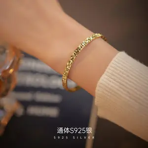 S925 Silver Sparkling Ice Bracelet for Women, Solid Open Design, High-End Feel, Internet Celebrity Light Luxury Niche Bracelet New