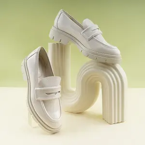Women's Chunky Platform Loafers-On Shoes - Chunky Platform Height & Stability, PU Cover Upper --On Closure, Cushioned Insole - All-Season Casual, Office, Formal Shoes - Easy-Clean Women's Loafers, Platform Sneakers, Casual Footwear, Retro Loafers, Durable