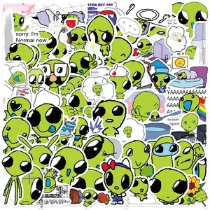 52 Cartoon Alien Stickers, Cute Decorative Room Decals, Student Decoration, Phone Case, Cellphone, Water Bottle, Notepad, Refrigerator Wall Stickers DIY Waterproof