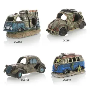 Resin Car Wreck Aquarium Ornament Fish Tank Decoration with Hiding Spot for Fish and Shrimp Bus Coach Design