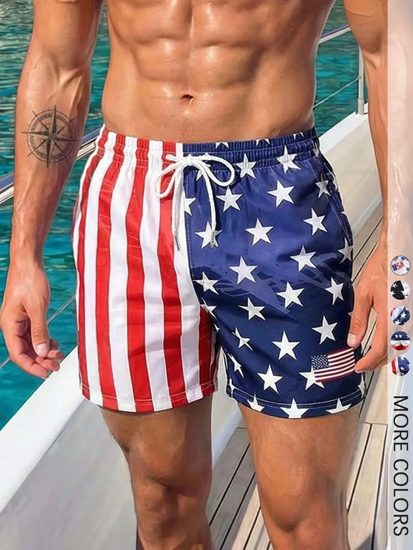 Men's July 4th American Flag Print Drawstring Shorts, Loose Casual Athletic Shorts, Ideal for Independence Day Celebrations, Summer Beach Vacations & Daily Wear