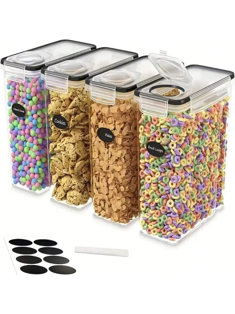 4 piece grain container storage box grain dispenser, sealed food storage container, food storage container, suitable for organizing and storing snacks, grains, cereal