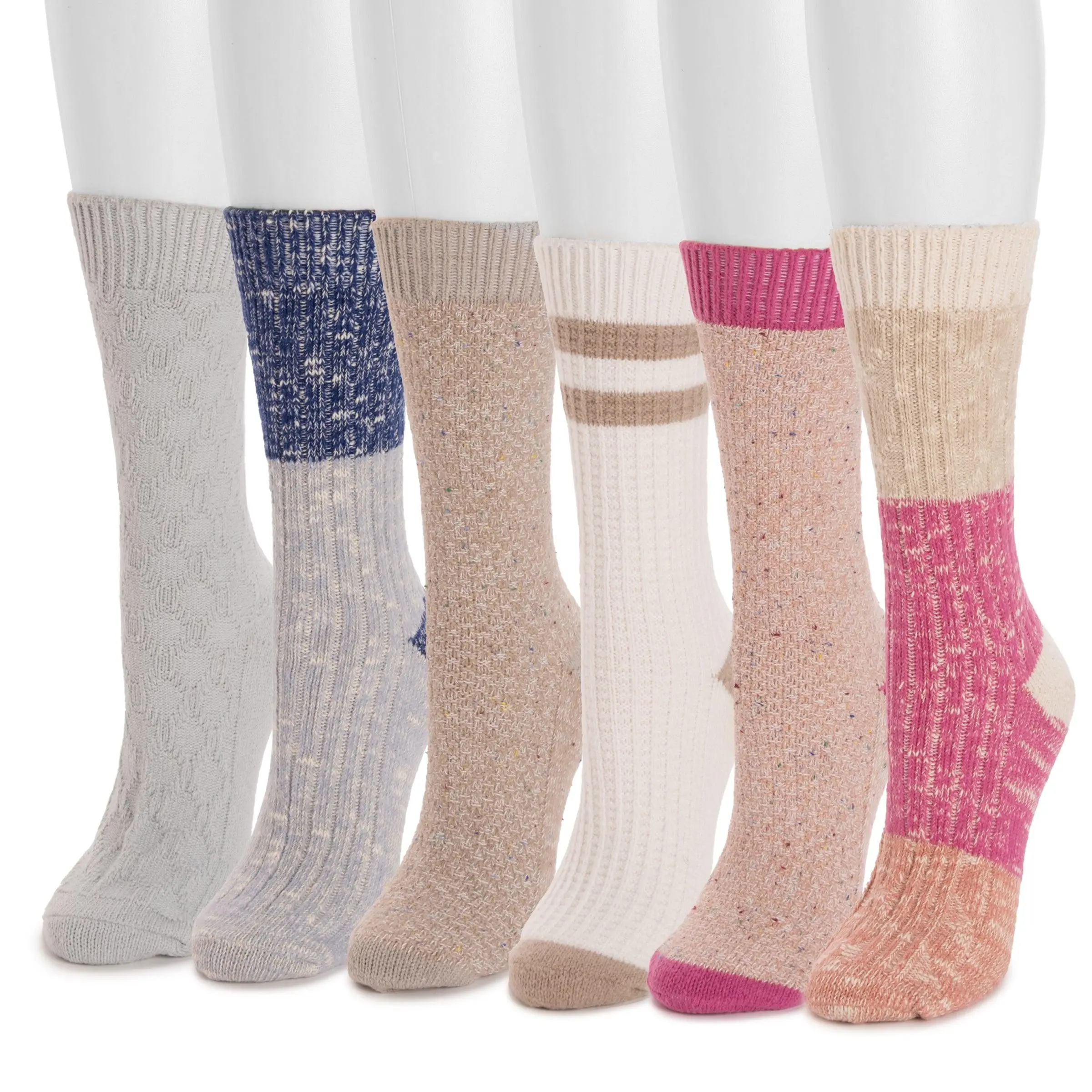 Women's 6-Pair Mid-Calf Boot Socks, Chic Sweater Knit Microfiber, Striped & Solid Patterns for Cozy Wear and Warmth, Wrap, Chic Knit, Six Pairs