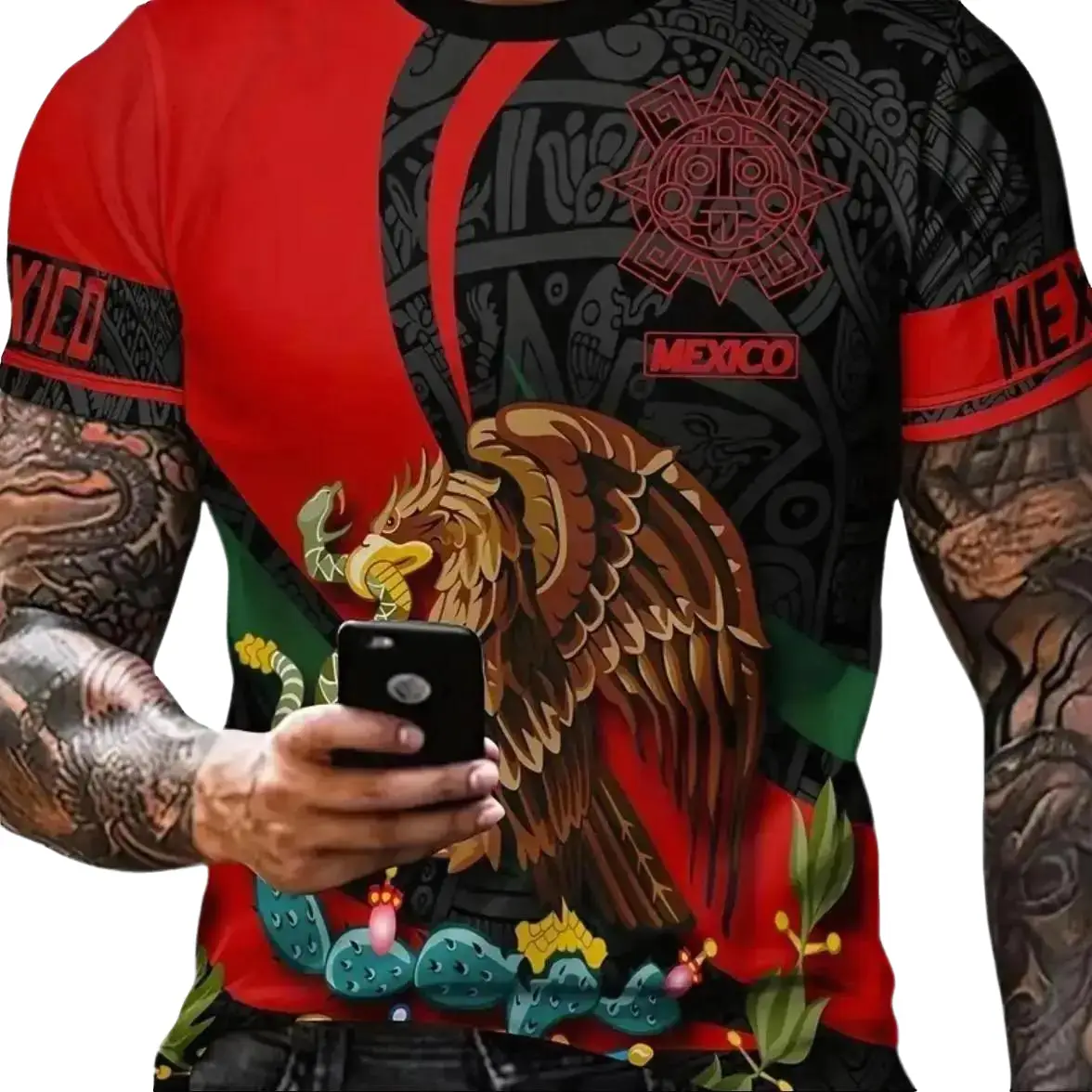 Mexican Theme Various 3D Digital Pattern Print Men's Graphic T-shirt,Causal Comfy Tees,Short Sleeve Pullover Tops, Men's Summer Animal Shortsleeve Men