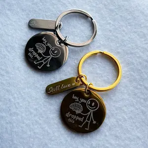 Funny Bestie Keychain You Dropped This Brain  Metal Keyring, Laser Engraved EDC Gift for Friend, Aggressive Affection Small Tag Pendant