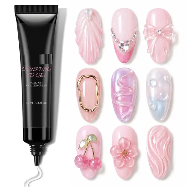 3D Gel Nail Art Sculpting Gel 15g Nail Carving & Molding Gel for 3D Nail Design Nail Art Drawing Gel Rhinestone Glue Gel for Gems Charms & Crystals UV LED Cure No Wipe DIY Salon