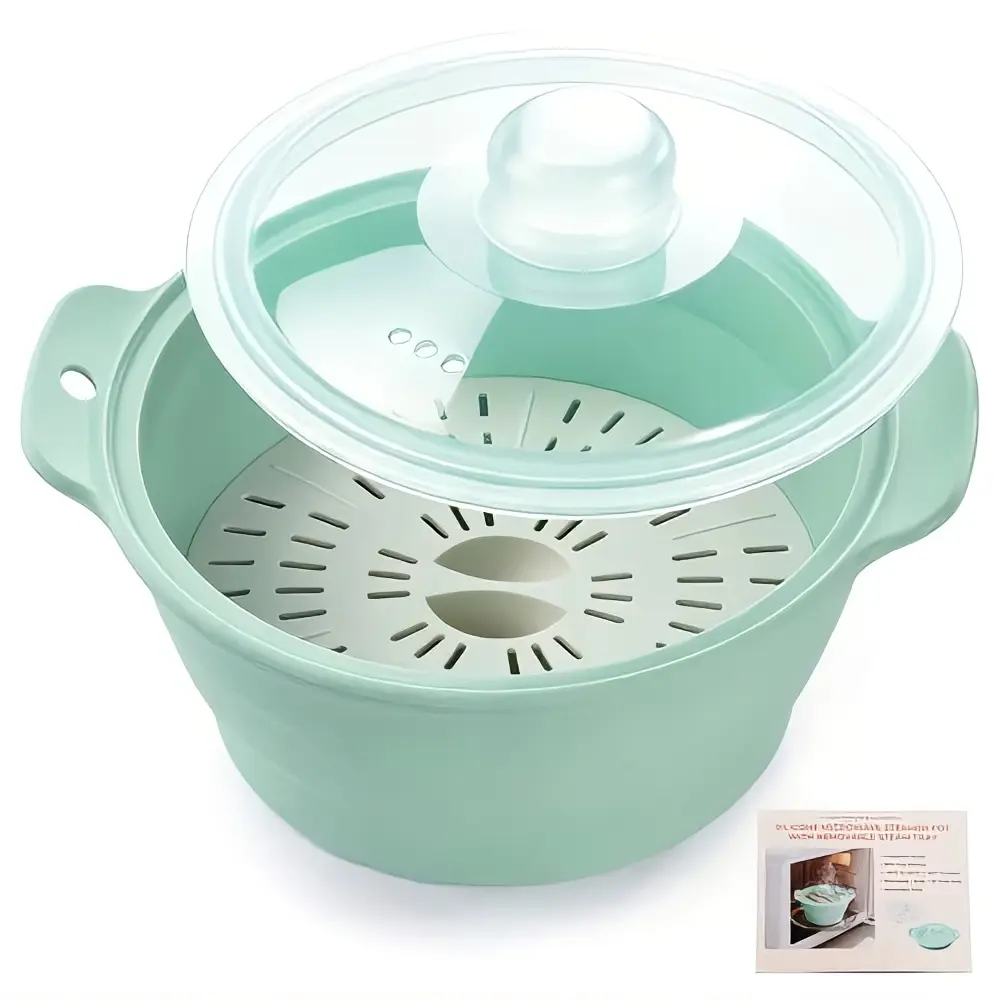 Collapsible Silicone Microwave Steamer with Removable Steam Rack, 42oz BPA-Free Kitchen Cookware for Vegetables, Dumplings, Dishwasher Safe Meal Prep