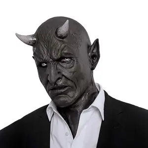 Evil Devil Mask with Horns Design, Hyper Realistic Mask, Horror Demon Halloween Latex Helmet, Create Spooky Atmosphere for Halloween Cosplay & Horror Theme Parties, Perfect Costume Accessory