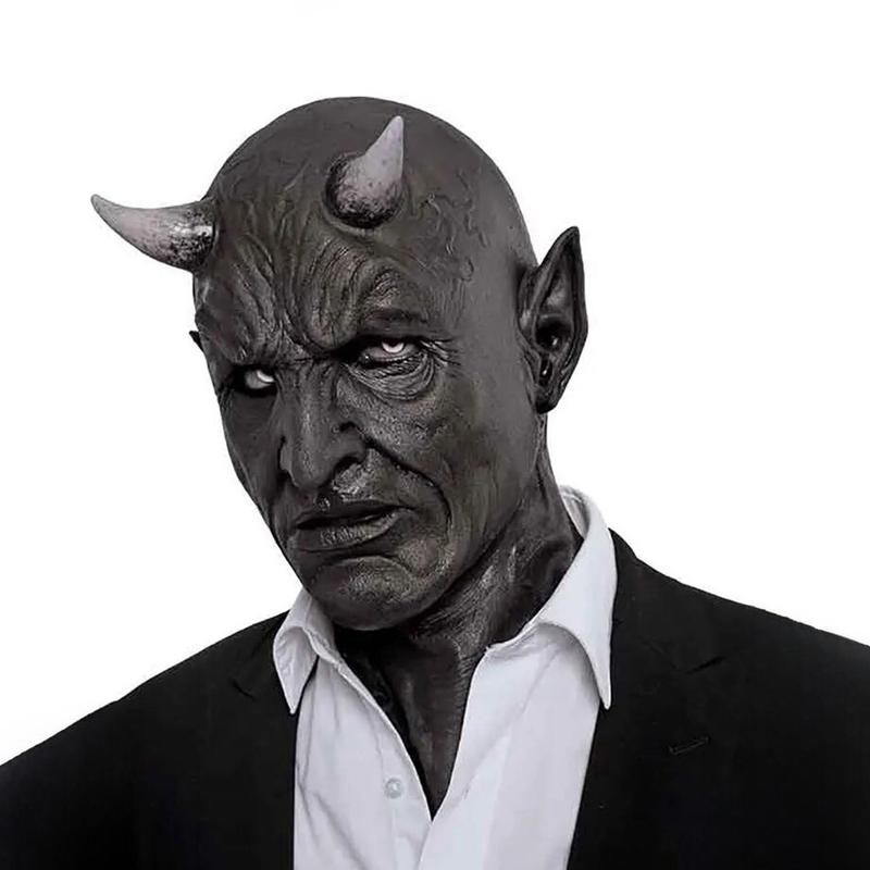 Evil Devil Mask with Horns Design, Horror Demon Halloween Latex Helmet, Create Spooky Atmosphere for Halloween Cosplay & Horror Theme Parties, Perfect Costume Accessory