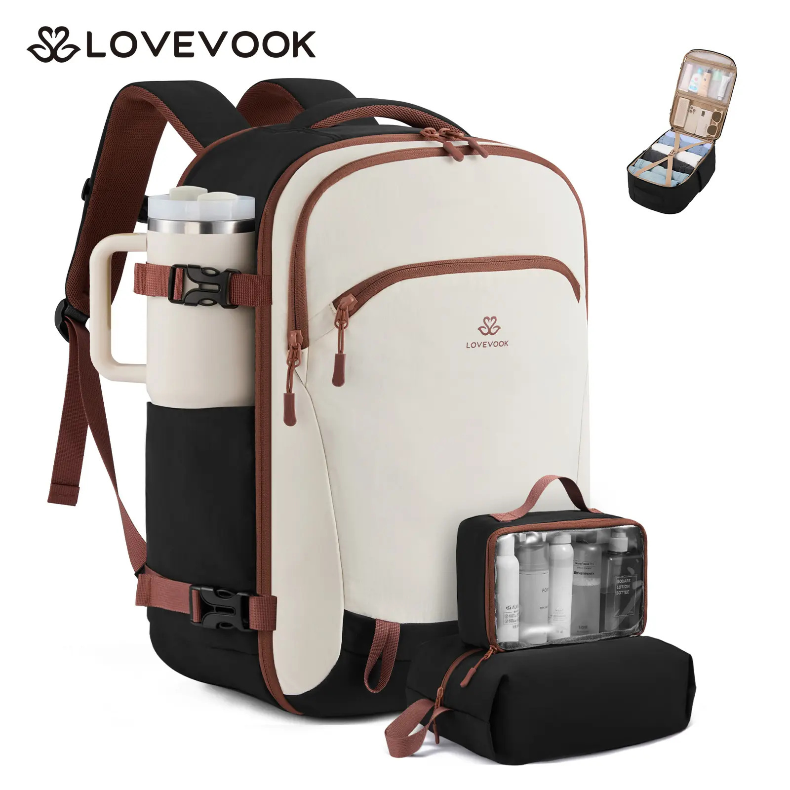 LOVEVOOK 40L&50L Travel Backpack for Women, Airline Approved Carry On Backpack with 2 Packing Cubes, Waterproof Personal Item Bag Fits 17" Laptop, TSA Traveling Essentials Weekender Overnight Backpack