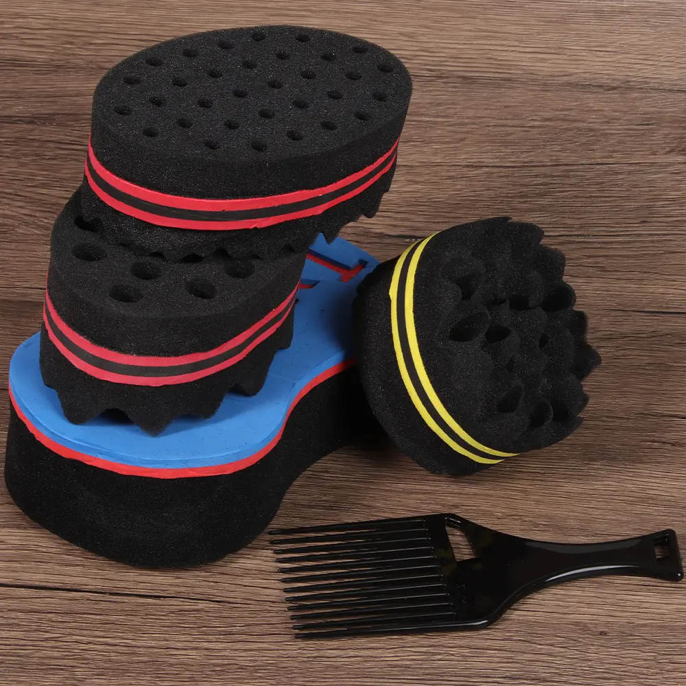 Hair Sponge Brush 4-Piece Set, Double-Sided Haircare Tool for Creating Twists, Coils, and Waves on Natural Afro Hair for Men and Women