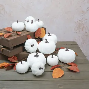 12pcs Assorted Sizes Rustic Harvest White Artificial Pumpkins for Halloween, Fall Thanksgiving Decorating Harvest Embellishing and Displaying