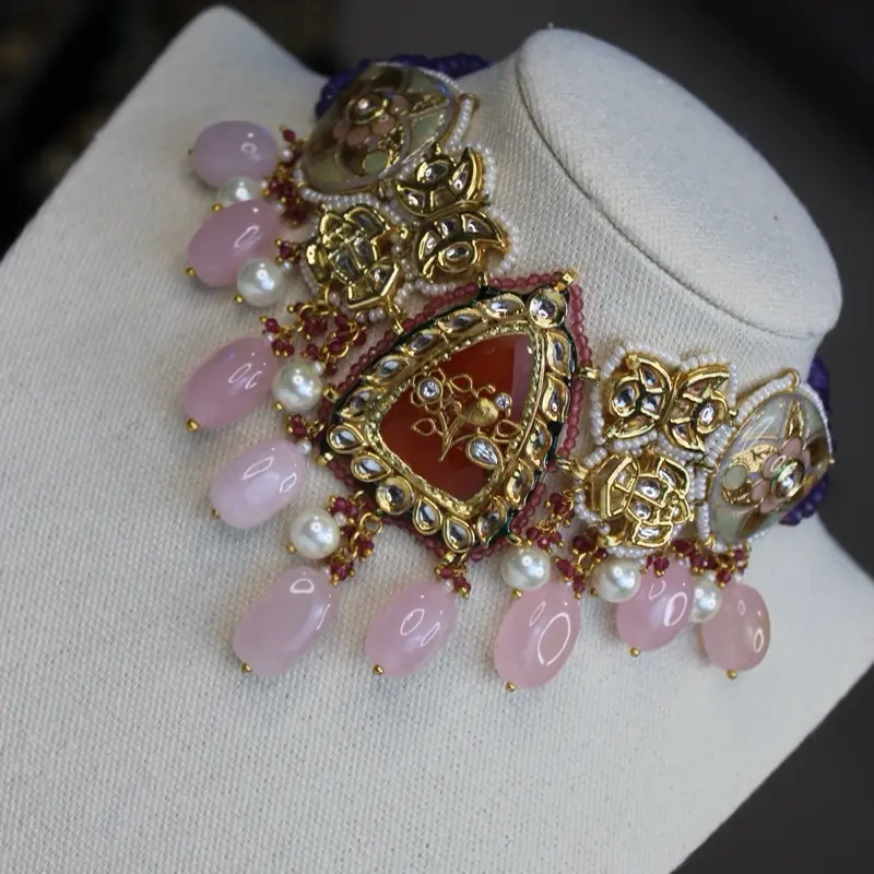 Regal Pink Kundan Choker & Earrings Set