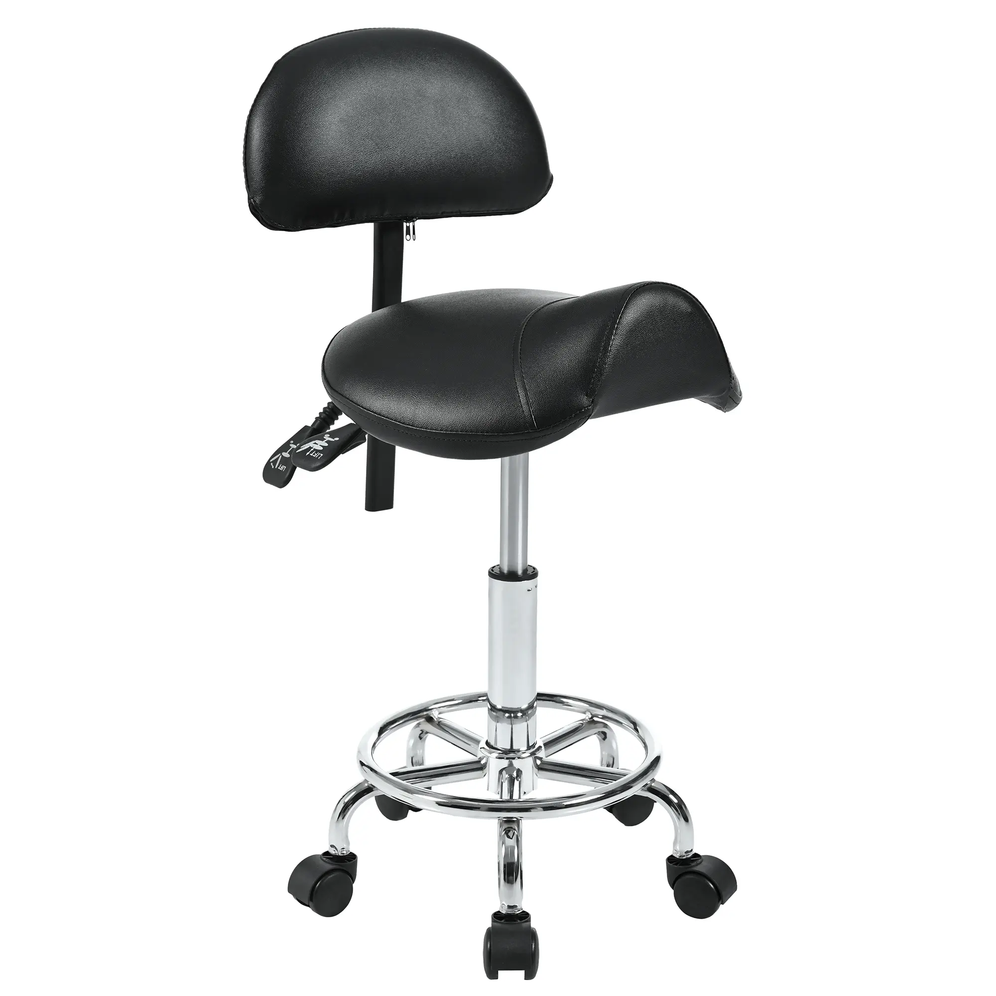 Donext Ergonomic Saddle Spin Chair Stool with Back Support, Adjustable Rolling Wheels, and Footrest for Salon, Spa Use, Spin Chair Stools